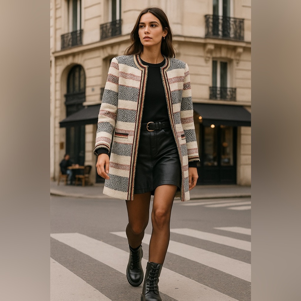 Zara Beaded Striped Jacquard Long Coat | Classic & Chic | Bloggers Favorite